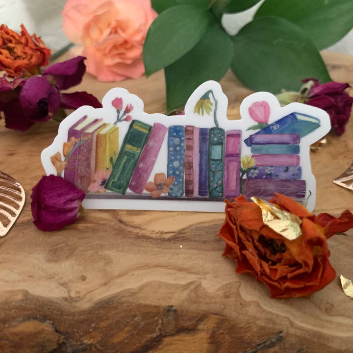 Rainbow Bookshelf Vinyl Sticker for wholesale by Poppy & Lark