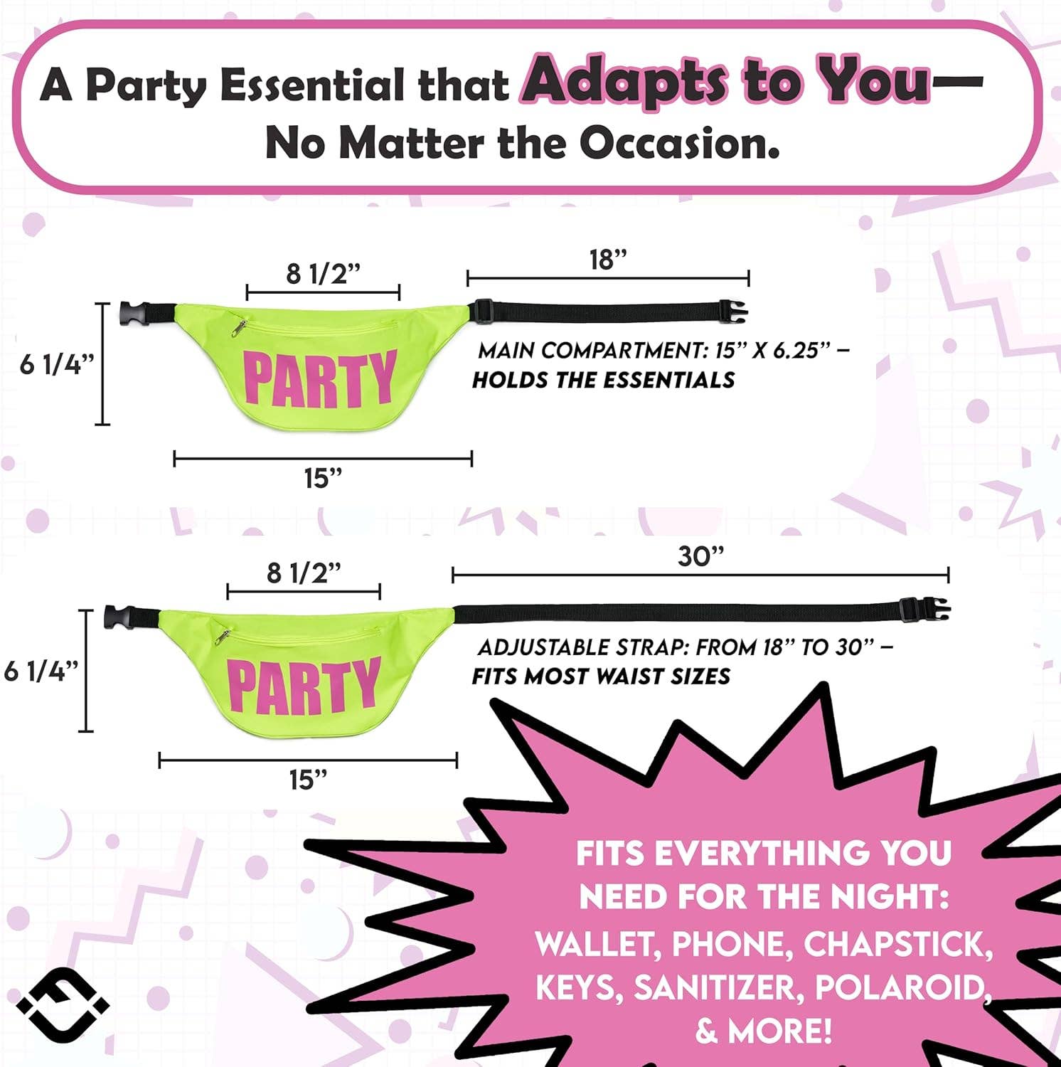 Funky Junque - Wholesale Belt Bag - Women's - 3 Pack: Party Neon Fanny Pack6