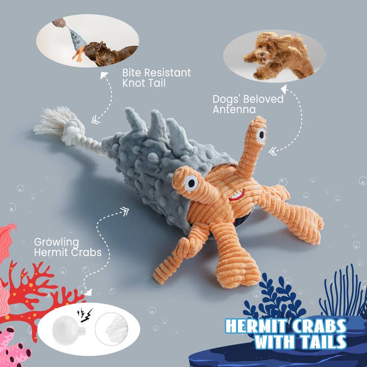 Nocciola - Wholesale Pet squeaky toy – Dog - Nocciola 4 PCS Crinkle Squeaky Dog Toys | Octopus, Shark, Hermit Crab & Sea Shell4
