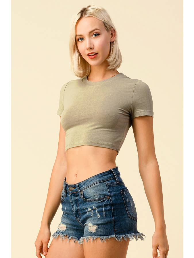 SAUGE À L'ANETH JT38723 - T-SHIRT COURT SUPER CROP À MANCHES COURTES en vente sur Faire1