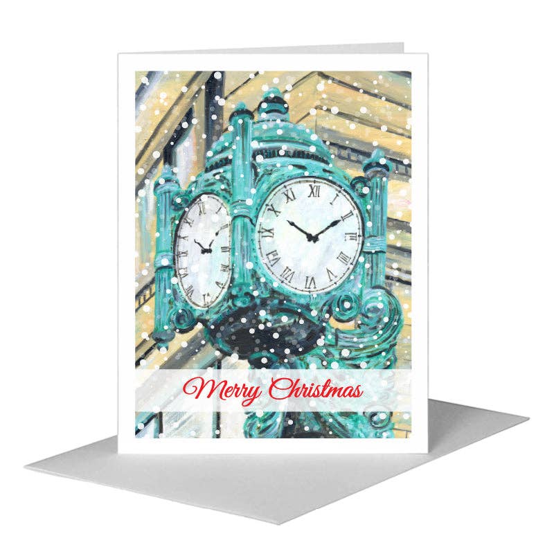 Printed Canvas – wholesale Christmas card – Marshall Fields Clock, Chicago, Greeting Card (#7414C)0