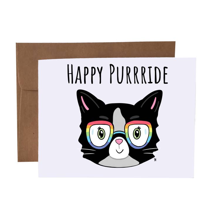 Happy Purrride | Gay Pride Cat Pun Greeting Card | LGBTQIA for wholesale by SKP ink