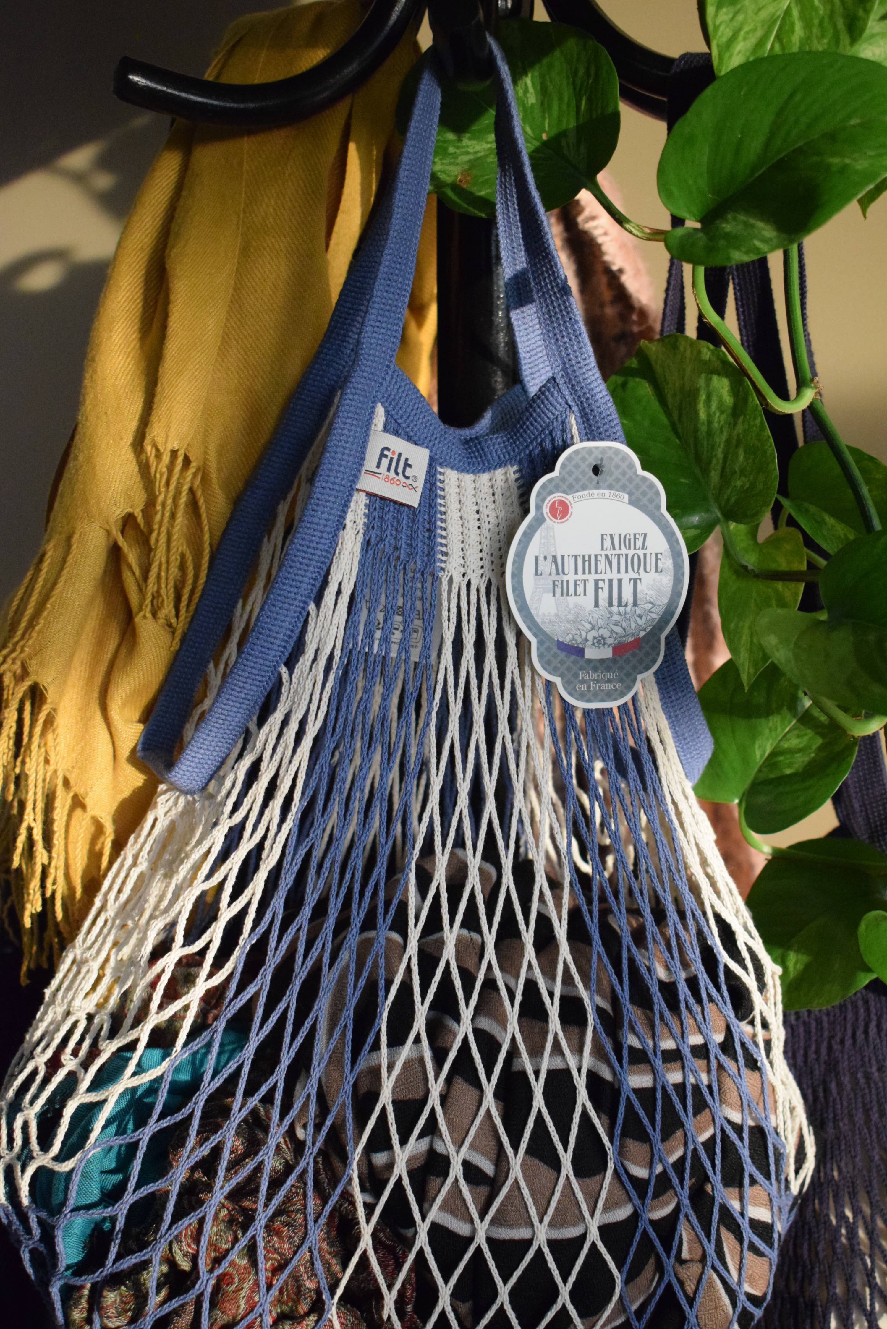 Filt1860 - Venta al por mayor Bolsas de la compra - Red de compras estándar azul crudo con asas pequeñas2