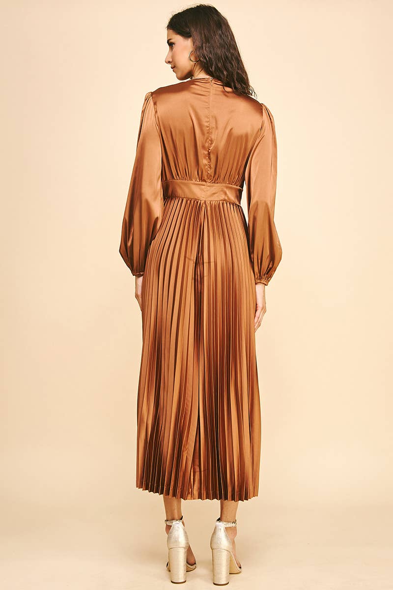 PINCH - Wholesale Dress - Women's - SATIN PLEATED MIDI DERSS - 5335D9