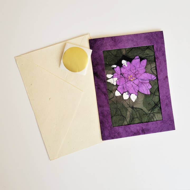 Kamal Flower Batik Notizkarte für den Großhandel von Eclectic Woodchuck