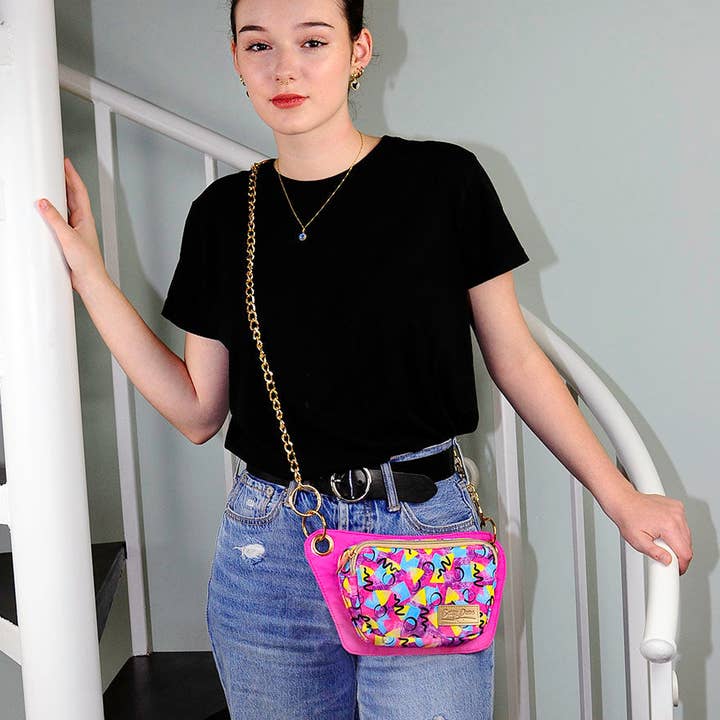 Betsy Dare - Wholesale Crossbody Bag - Women's - Neon Confetti Print Lisa Convertible Crossbody/Belt Bag4