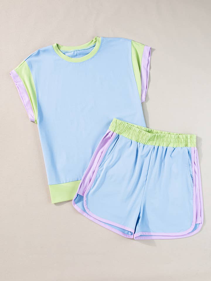 FULL TIME PURCHASE - Wholesale Lounge Set - Women's - Contrast Trim Cap Sleeve Tee Shorts Set12