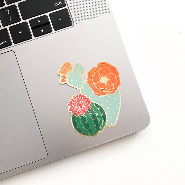 Paper Anchor Co. - Wholesale Sticker - Blooming Cacti Sticker |Â Luxe Metallic Gold Sticker