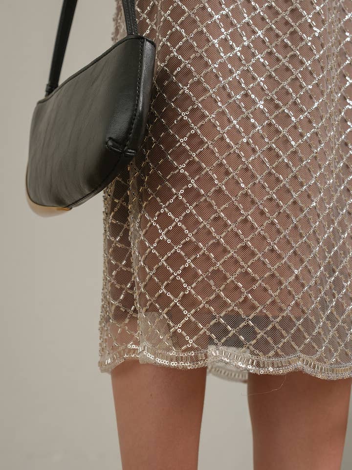 Beaded Midi Skirt with Back Slit & Zipper - RS1061 for wholesale by RAISONNEL