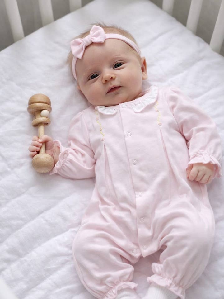 Pink Feathers & Rose Buds Baby Pima Cotton Converter Gown for wholesale by Baby Threads