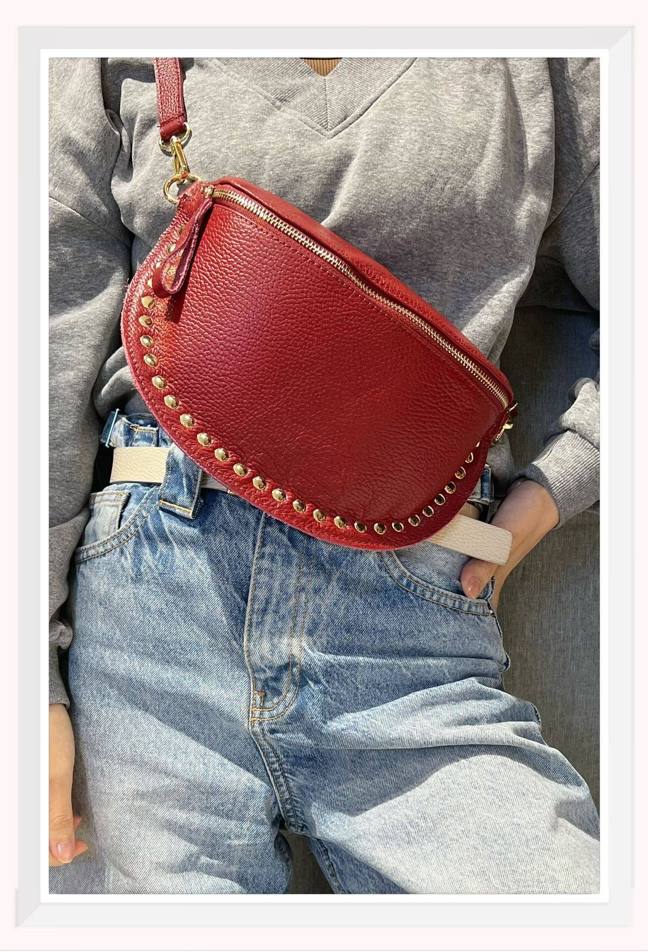 Z et Z - Wholesale Belt Bag - Women's - Studded grained leather fanny pack