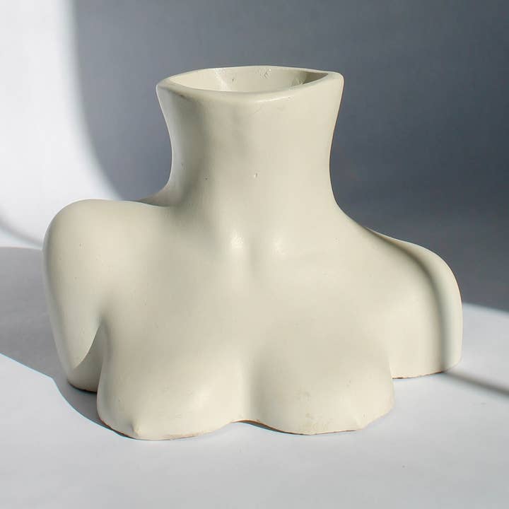 Concrete Female Bust Vase in Gray for wholesale by House of Ivy