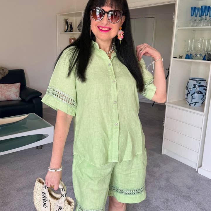 VeraMay – wholesale Top & short set (NOT loungewear) – Women’s – 6709/6713 Menta Vera May Italian Linen Set3