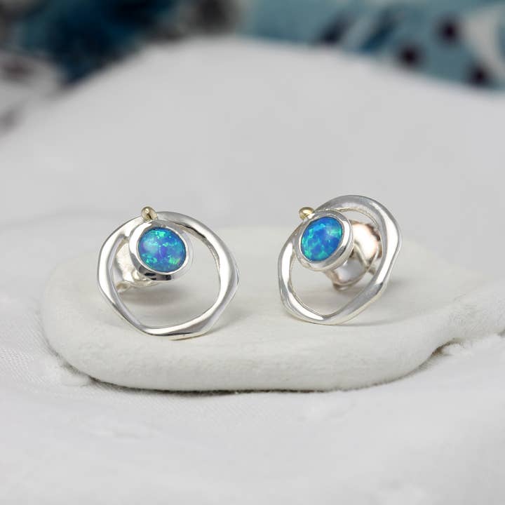 Handmade Sterling Silver Blue Opalite Stud Earrings for wholesale by Banyan Jewellery