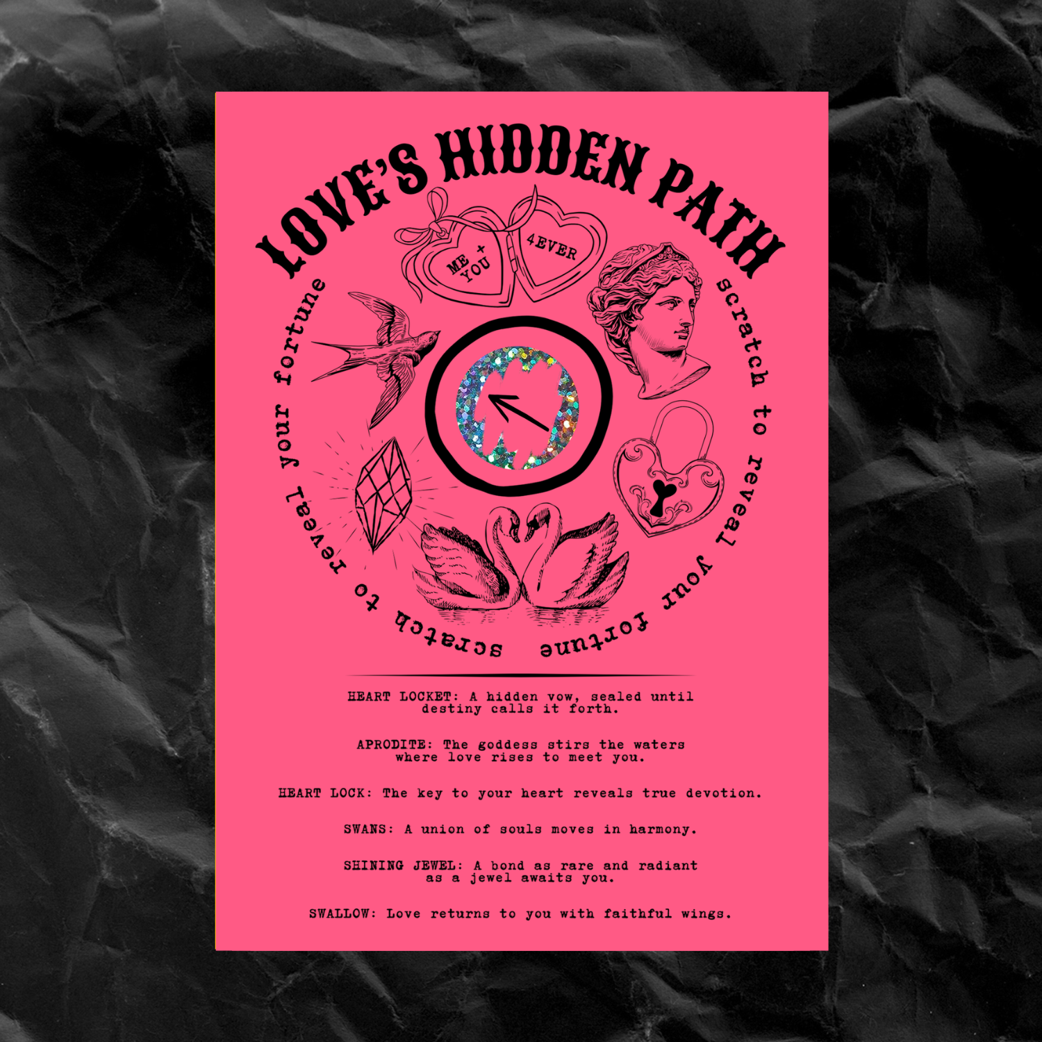 Cosmic Butcher - Wholesale Postcard - "LOVE'S HIDDEN PATH" Valentine Scratch Off Fortune Card1