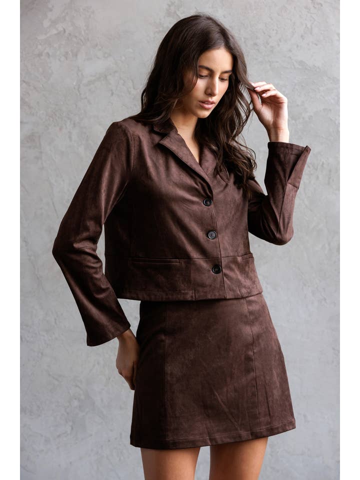 CHOCOLATE JS9161-FAUX SUEDE HIGH WAIST MINI SKIRT for wholesale on Faire5