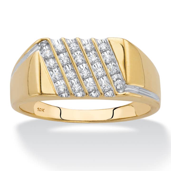 Round Diamond Multi-Row Diagonal Grid Men's Ring in 10k Gold for wholesale by PalmBeach Jewelry