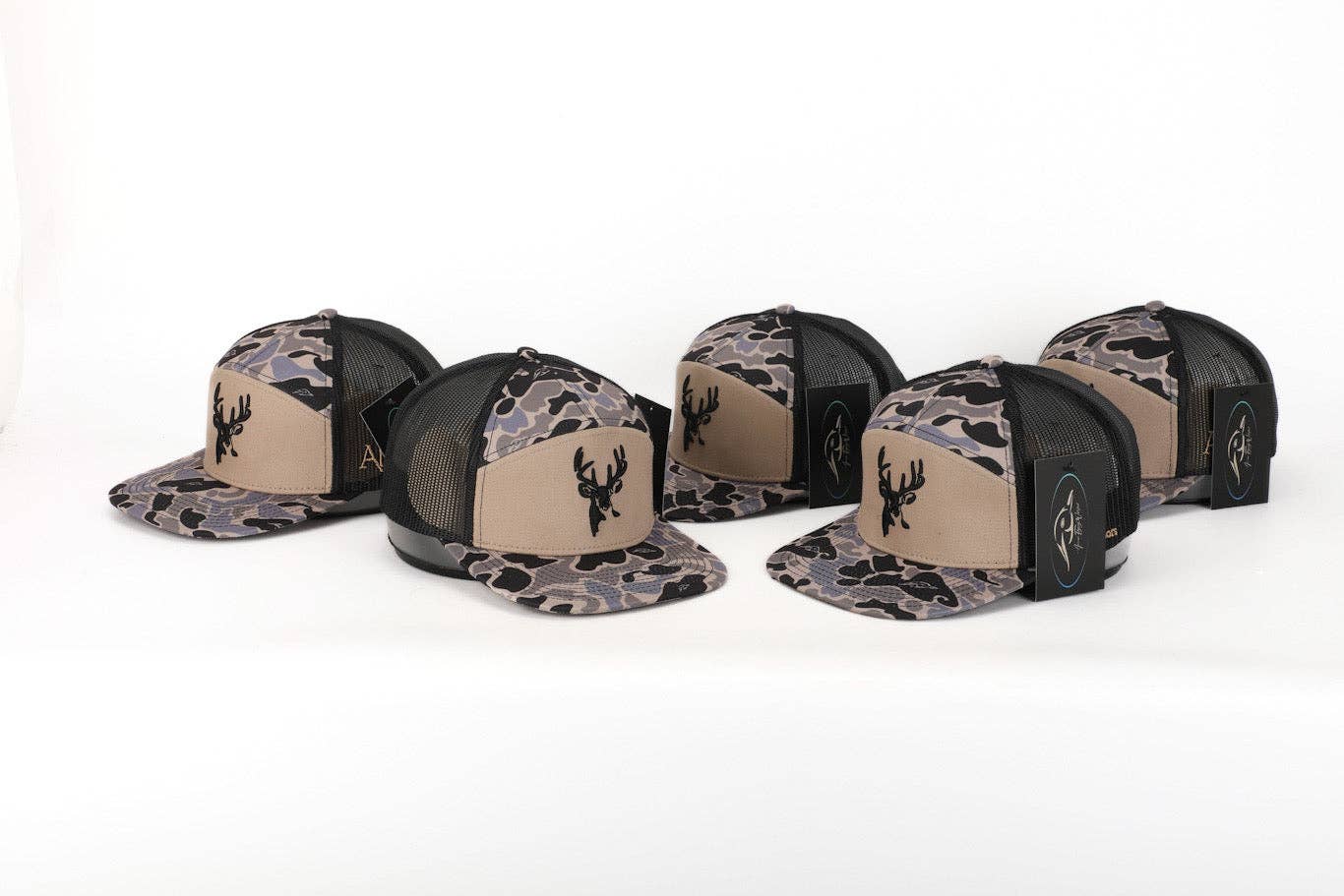 American Flyway Waterfowl - Wholesale Trucker Hat - Unisex - Deer 7 Panel Hardwoods II AFW Style w- 3 D Puff and Black Mesh3