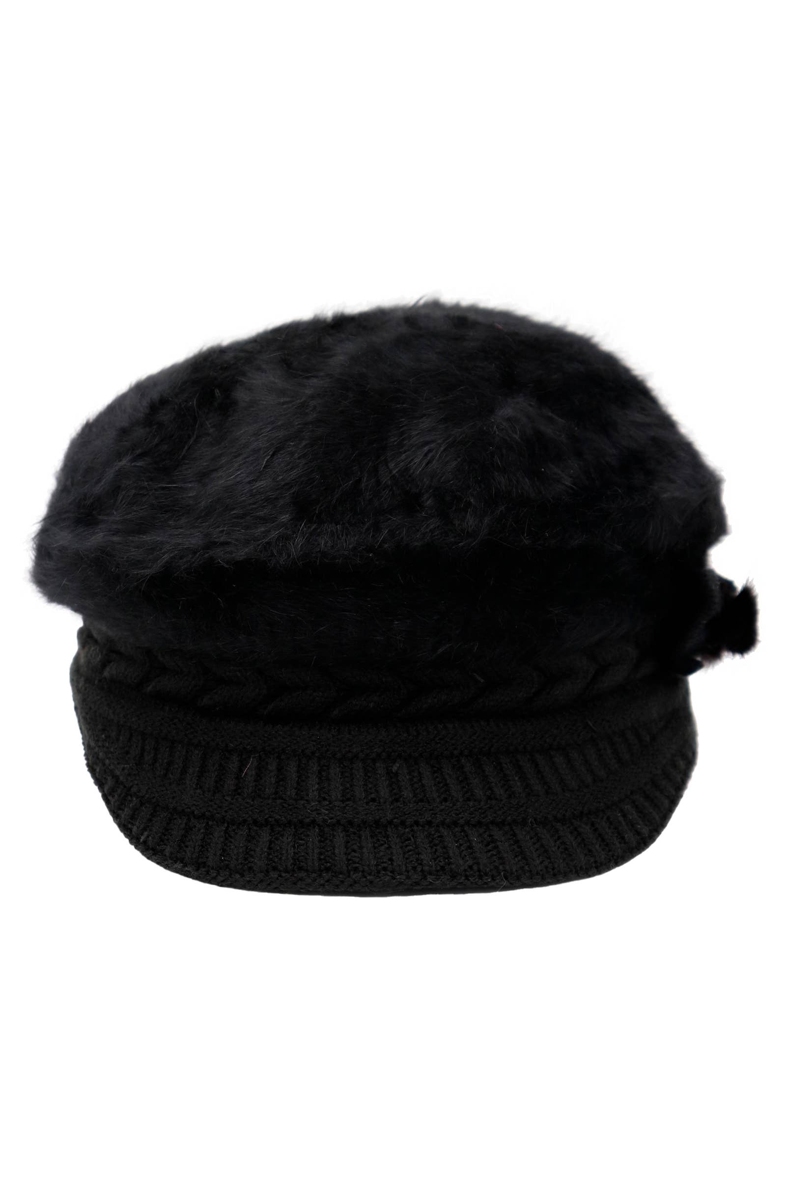 Cap Zone - Wholesale Newsboy/Schoolboy Hat - Women's - Vegan Angora Fur Chevron Knitted Fiddler Cap3