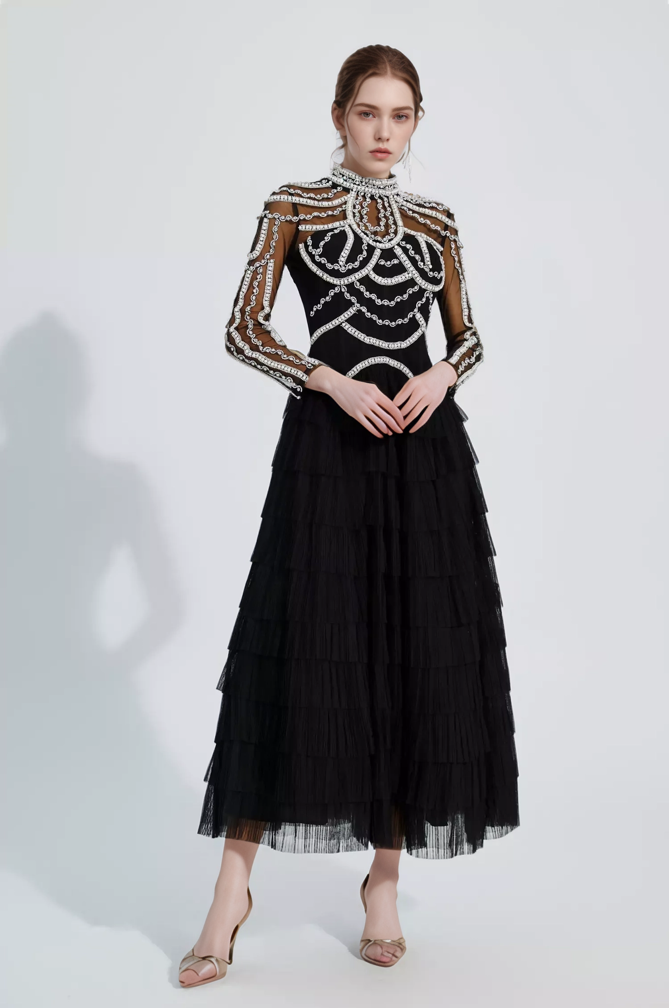 Black SY451 Luxury Handmade Beaded Dress with Fluffy Tulle Skirt for wholesale on Faire13