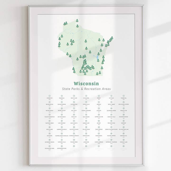 Map of Wisconsin State Parks | Checklist Print | 12x18" for wholesale by Mappy Paths