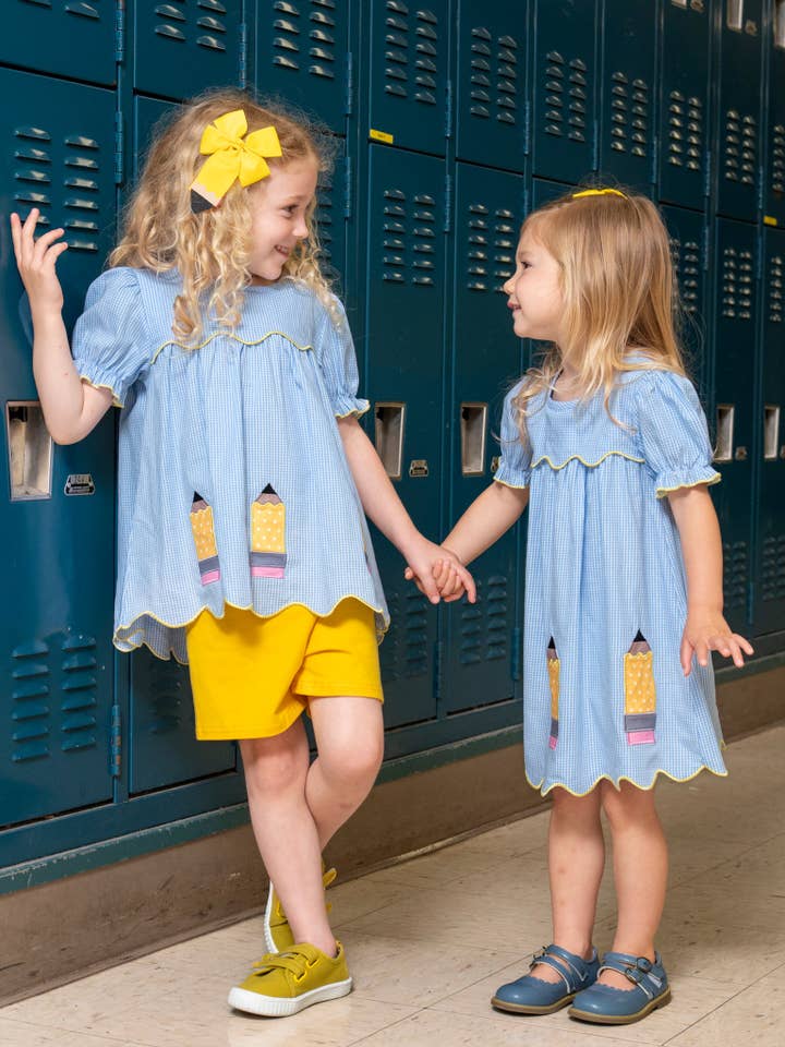 Marie Nicole Clothing - Wholesale Top & Short Set - Kids - Scallop Hem Embroidered Pencils Outfit4