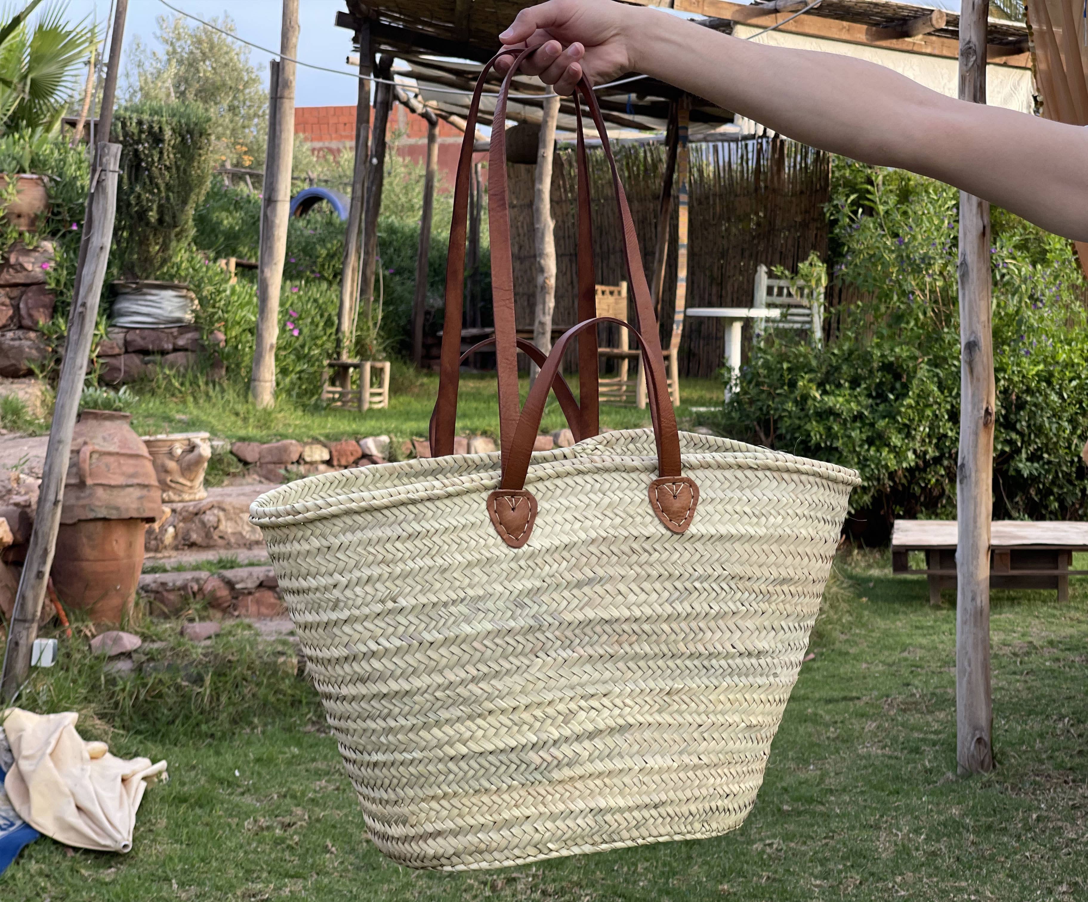 NomadWeave Ltd – Großhandel Strandtaschen – Handgefertigter Palmblattkorb mit doppelten Ledergriffen8