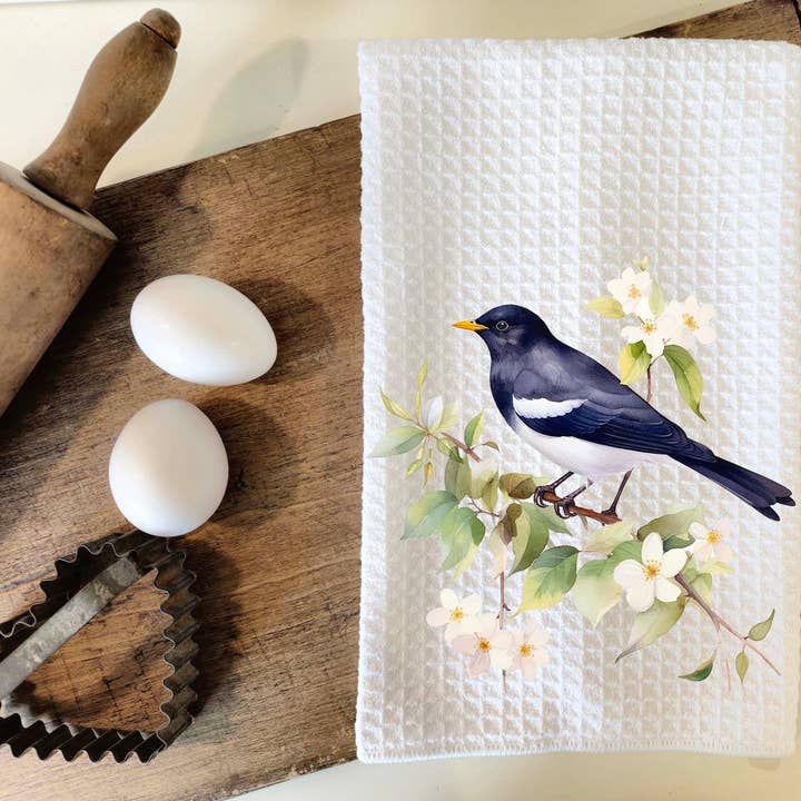 Black Bird Kitchen Dish Towel, Waffle Decorative Tea Towel for wholesale by Aria Rae