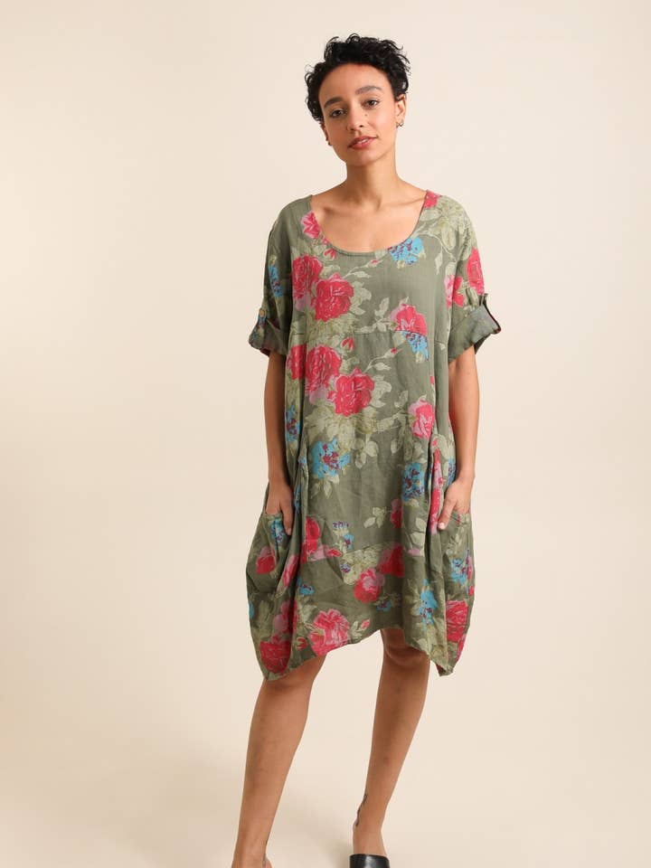 la maison des fibres naturelles – wholesale Klänning - Dam – Klänning i 100 % linne med blommönster 324022