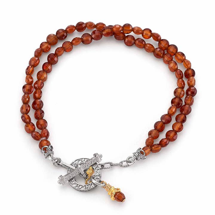 Pulseira de alavanca dupla granada de hessonita com vermeil por atacado de Anatoli Jewelry