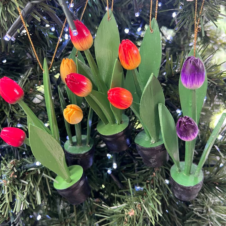 Tulip pots Christmas ornament 5 color assorted for wholesale by Erik & Mike