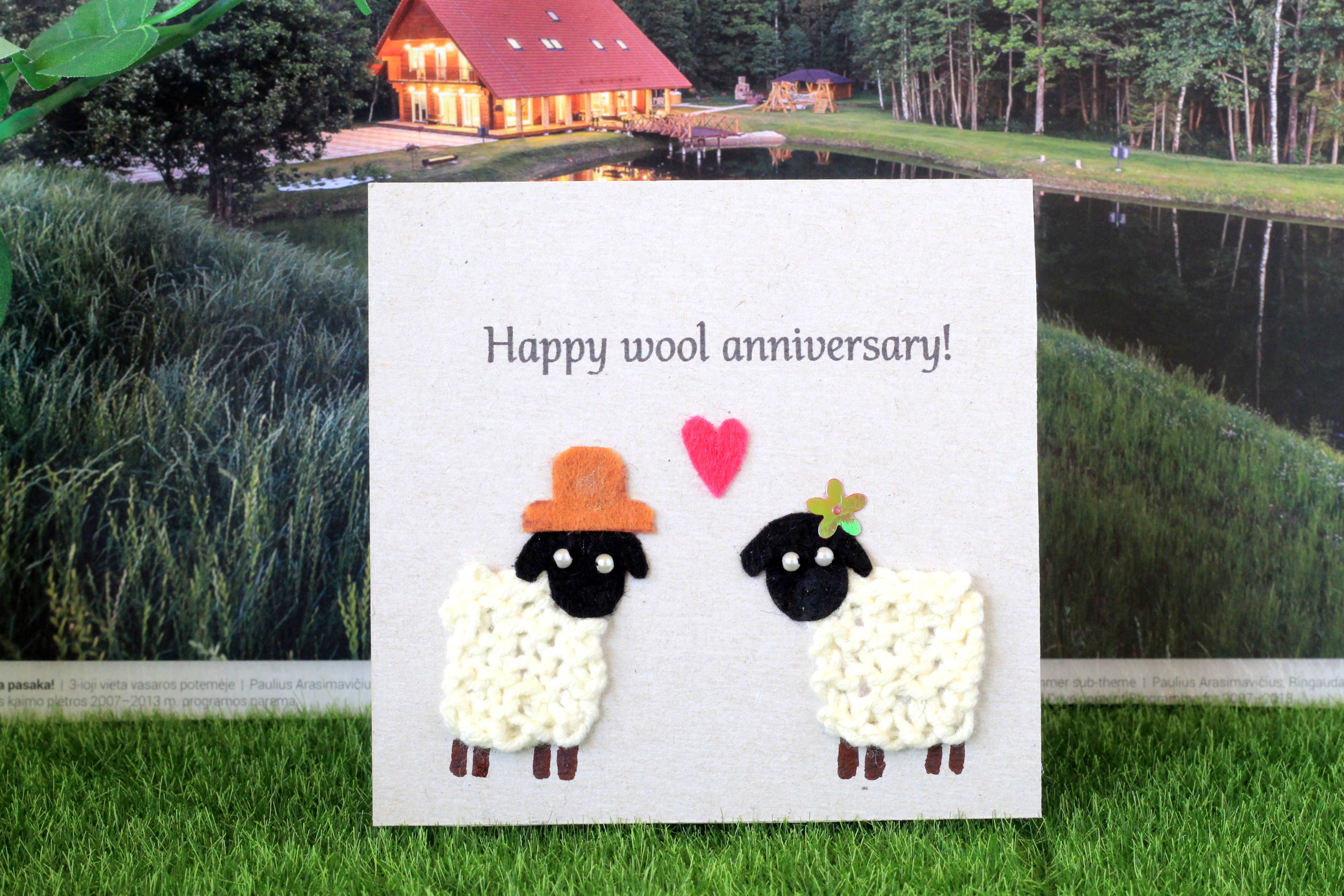 Lenasminiland - Wholesale Anniversary Card - Happy wool anniversary knitted sheep cards, handmade ewe gif9