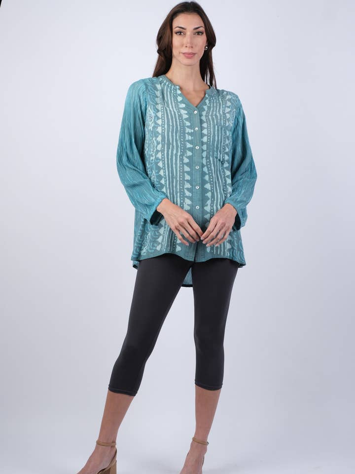 Colors of the Sea Blockprint Shirt for wholesale by Sacred Threads