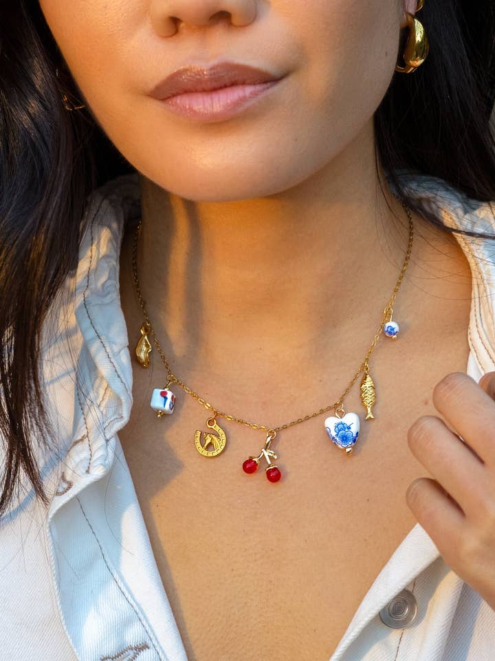 Lucky Charmed Necklace - 18K Gold Plated for wholesale by Peter and June