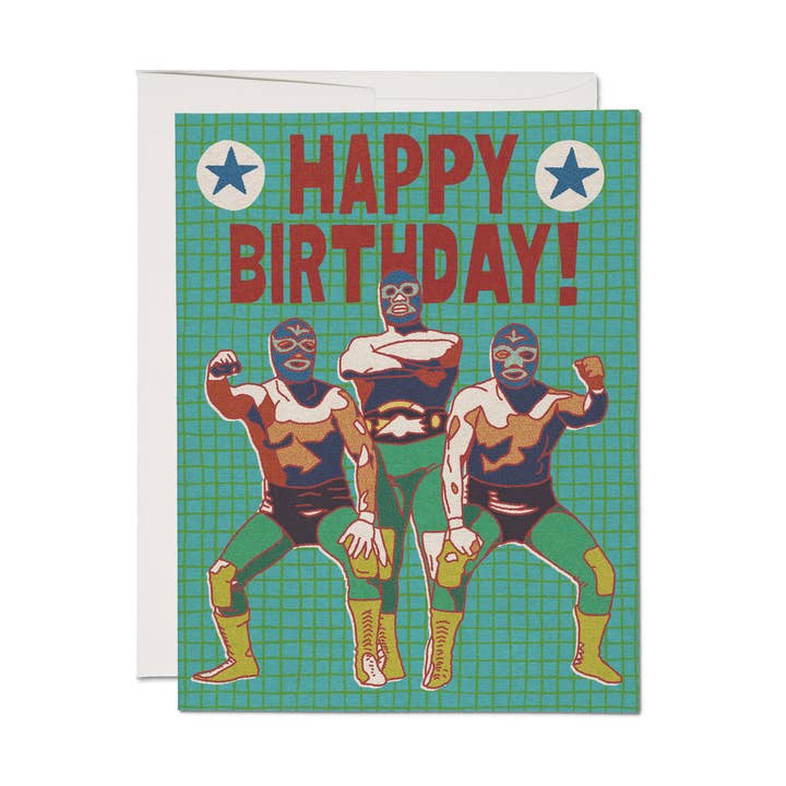 Luchador Birthday greeting card for wholesale by Red Cap Cards