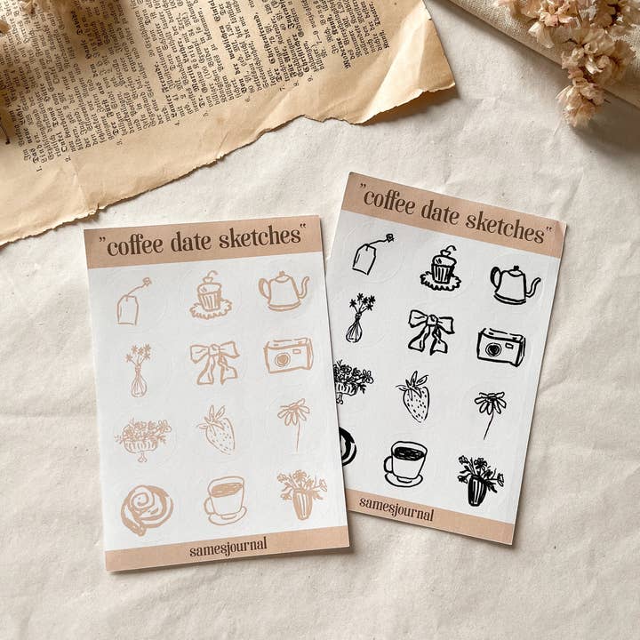Kaffedejt skisser klistermärkesark för wholesale av samesjournal