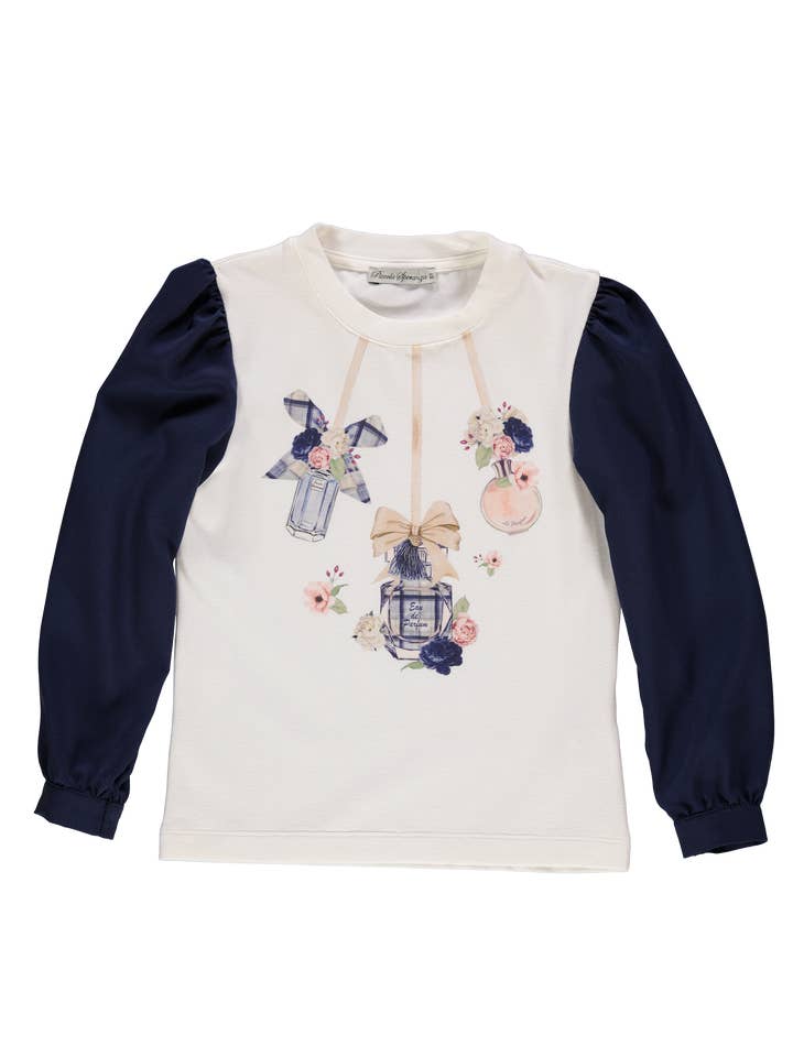 PS23W006010 Maglione blu e perla con timbro per la vendita all'ingrosso da parte di Piccola Speranza