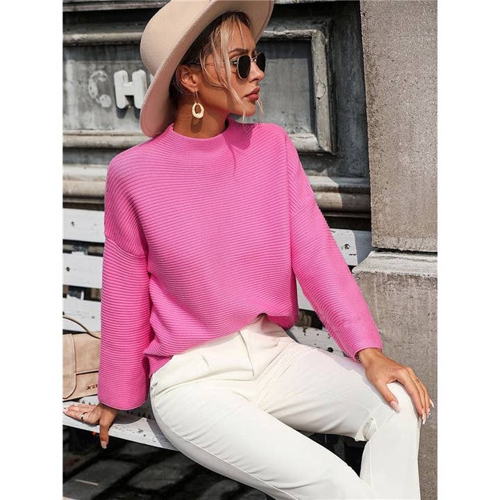 UZ Wholesale Store - Wholesale Knitted jumper – Women′s - Solid Color Long Sleeve Crewneck Casual Loose Pullover Knitted Sweater4