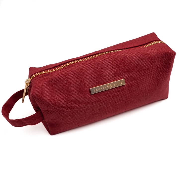 Maroon Canvas Zipper Pouch for wholesale by Archer and Olive