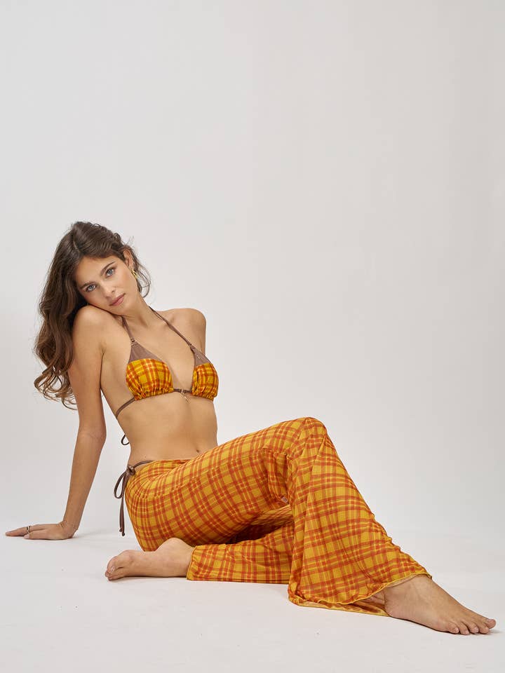 Ensemble maillot de bain 3 pièces avec pantalon à carreaux pour la vente par HIBIKINI