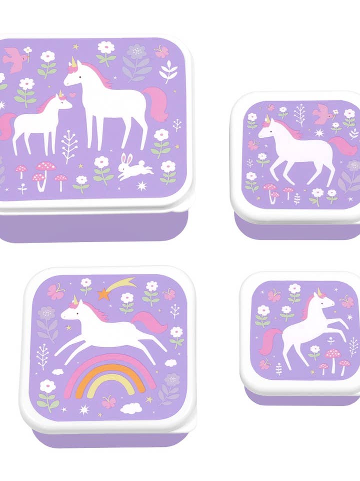 Set de quatre boîtes repas et goûter : Rêves de licorne pour la vente par A Little Lovely Company