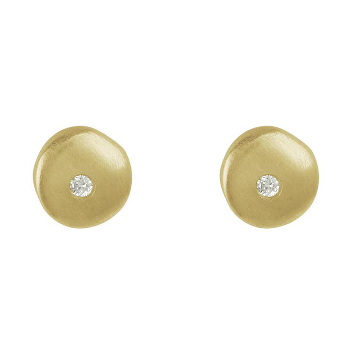 Gold Disc Post Earrings with .02ct Diamonds in 14k Gold for wholesale by Philippa Roberts