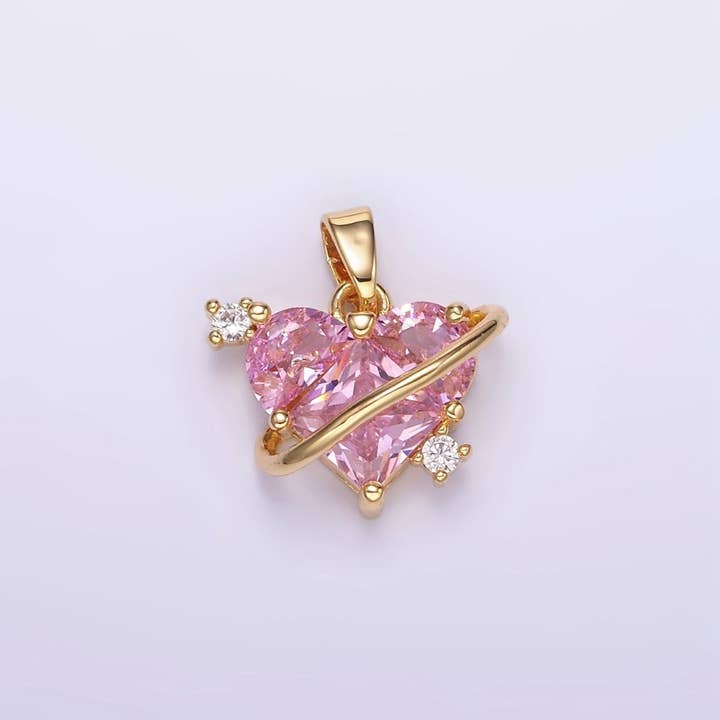 14K Goud Gevuld Pixel Hart Roze CZ Gevoerde Hanger | AA060 voor wholesale door Aim Eternal