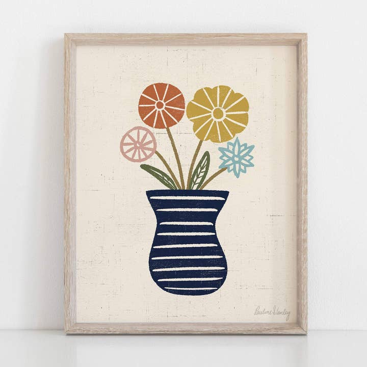 Midcentury Blumen Vase Wand-Kunstdruck für den Großhandel von Rare Bird Co. + Pauline Stanley Studio