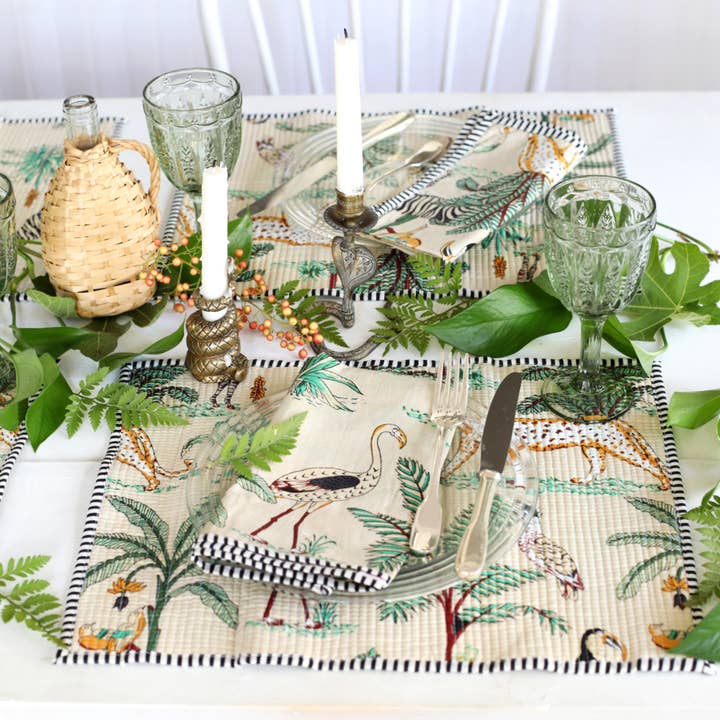 PACIFIC & ROSE TEXTILES - Wholesale Placemat - Placemats, Ivory Jungle, Set of 4 1