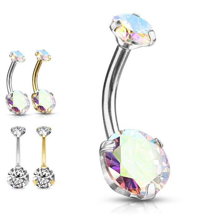 Double Crystal Banana Belly Button Piercing - PD-064 for wholesale by Awaken