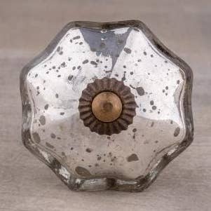 KNOBCO - Wholesale Deurkruk/knop - Zilveren kwikglazen knop, kastknoppen en ladetrekkers, bezoedeld zilveren kwikglas, vintage antieke dressoirknoppen in meloenstijl0