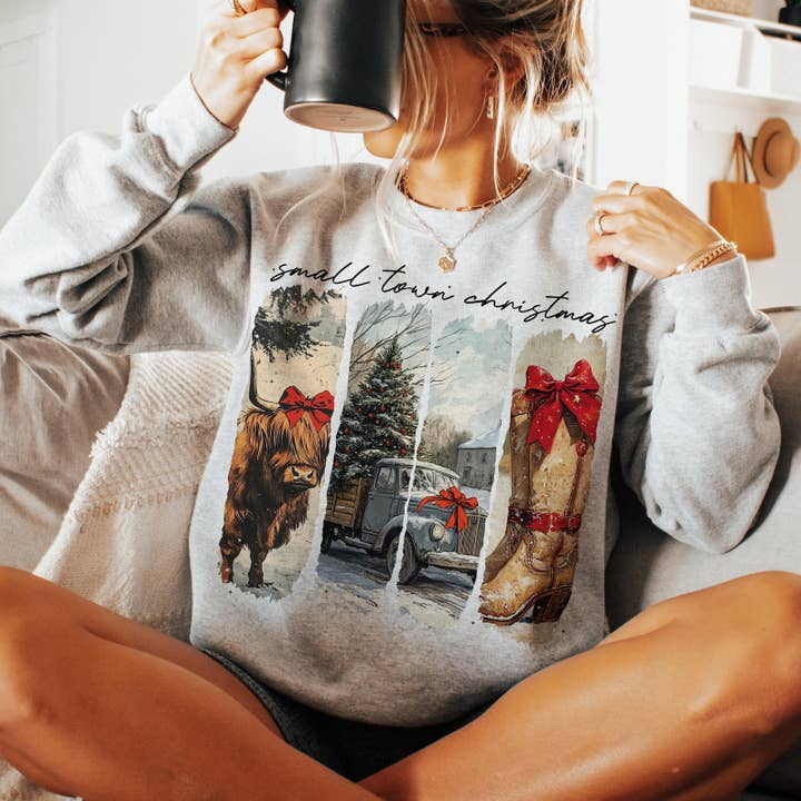 Sudadera navideña de Small Town, cuello redondo navideño, regalo para venta al por mayor de Dm Crafting