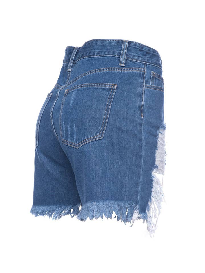 Medium Blue High Waisted Boyfriend Shorts for wholesale on Faire1