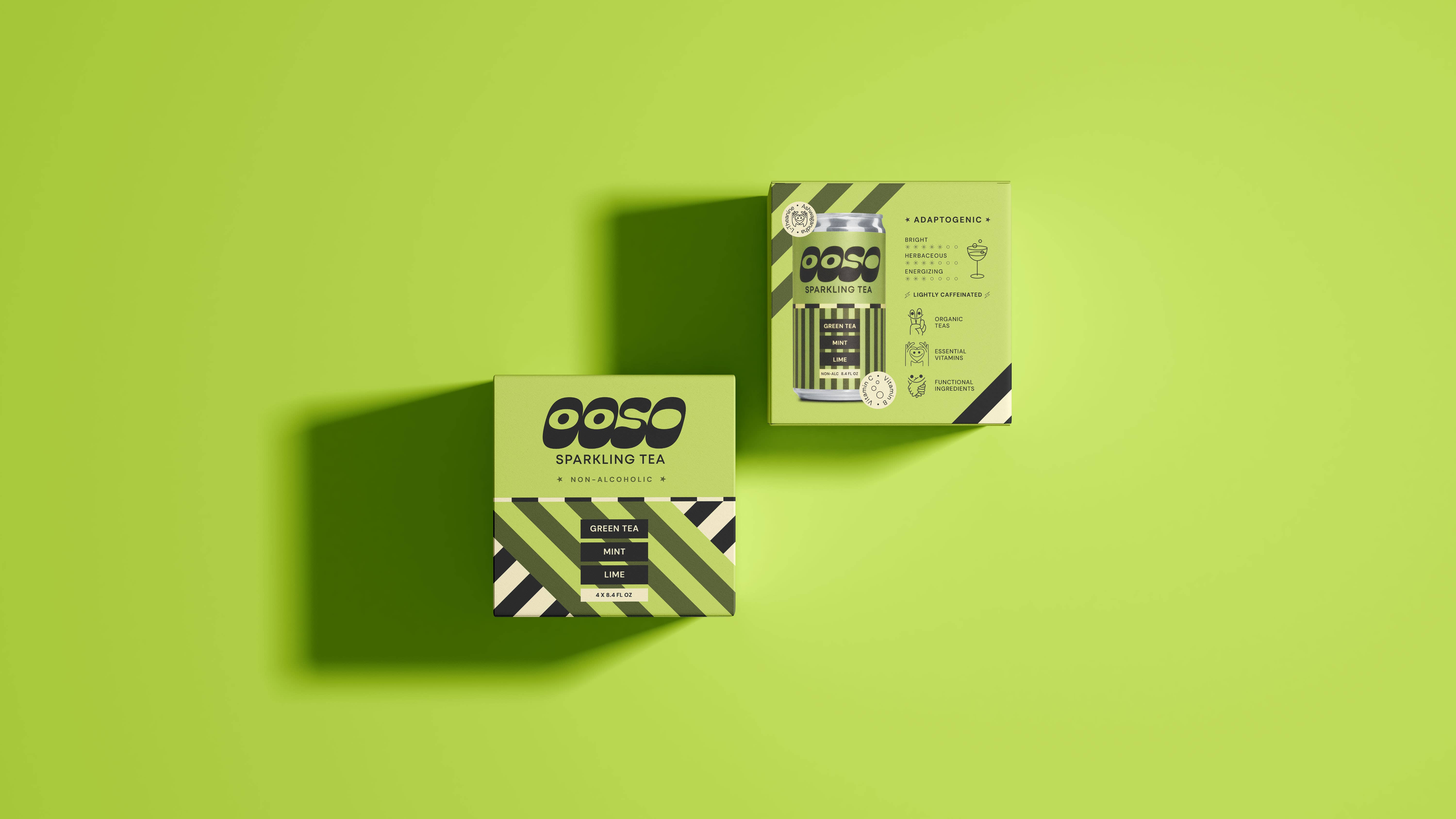 OOSO Sparkling Tea - Wholesale Non-Alcoholic Aperitif/Mocktail - Green Tea Mint Lime Sparkling Tea | 4-Pack Boxes2